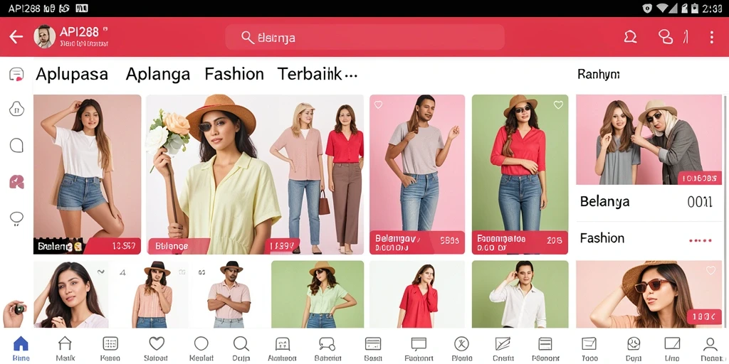 Tampilan antarmuka API288 yang menarik untuk belanja fashion.