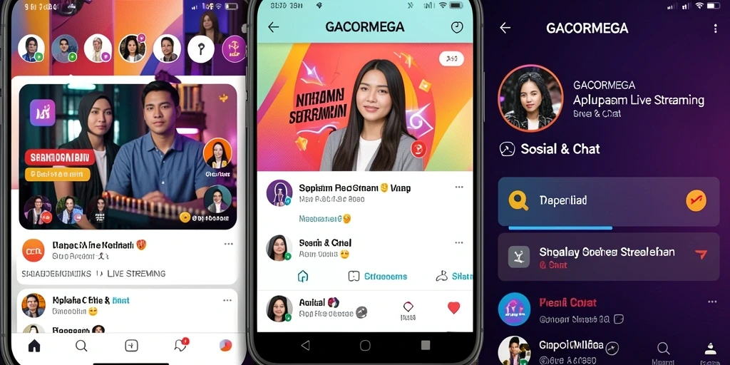 Antarmuka aplikasi GACORMEGA saat live streaming dengan fitur interaktif.