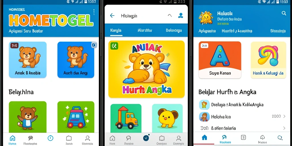 Antarmuka aplikasi HOMETOGEL untuk belajar huruf dan angka.