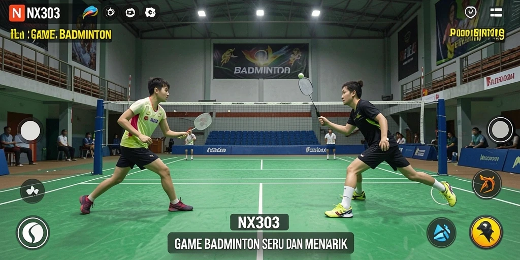 Screenshot antarmuka pengguna saat bermain game badminton.