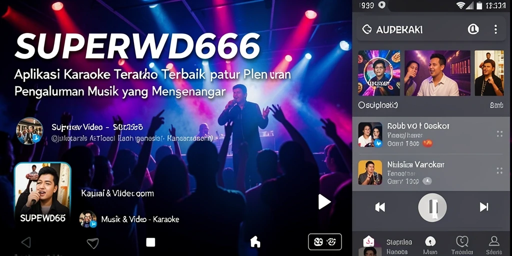 Antarmuka menyanyi SUPERWD666 dengan lirik di layar.
